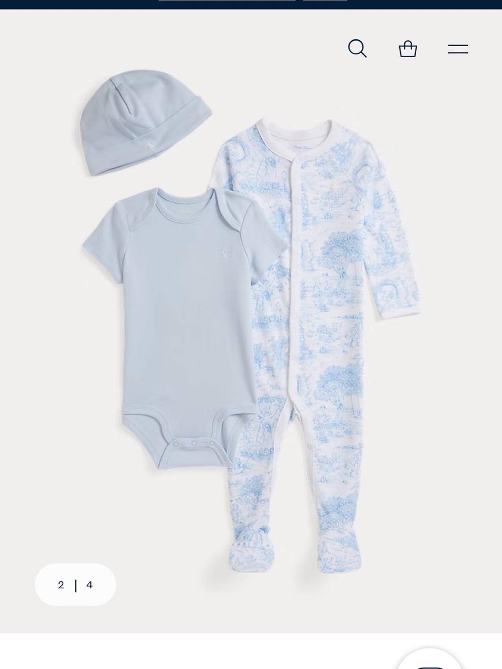 Ralph Lauren Light Blue 3-Piece Footie, Bodysuit & Hat Set